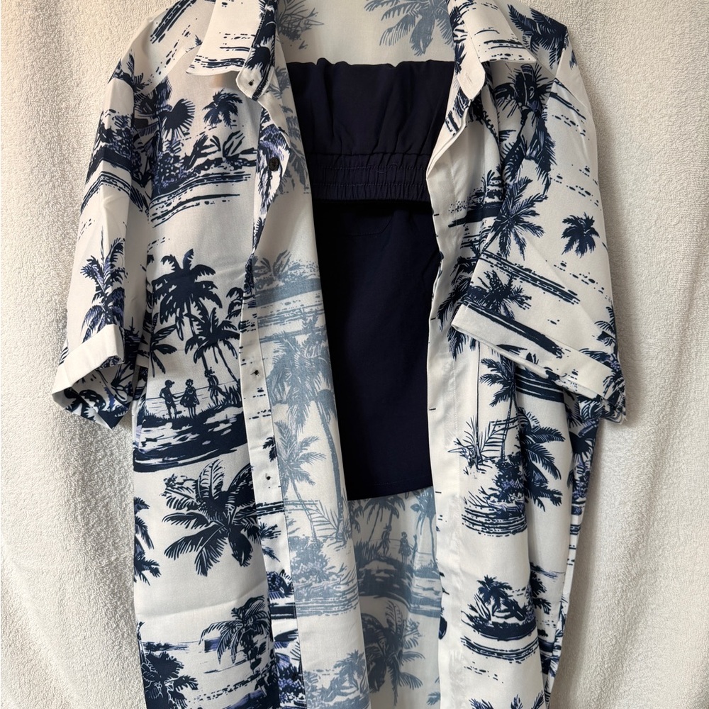 Men's Blue and White Casual Button Down Shirt